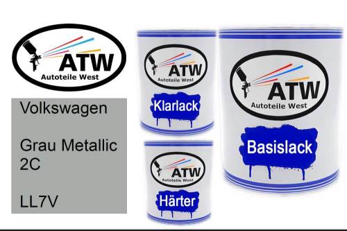 Volkswagen, Grau Metallic 2C, LL7V: 1L Lackdose + 1L Klarlack + 500ml Härter - Set, von ATW Autoteile West.